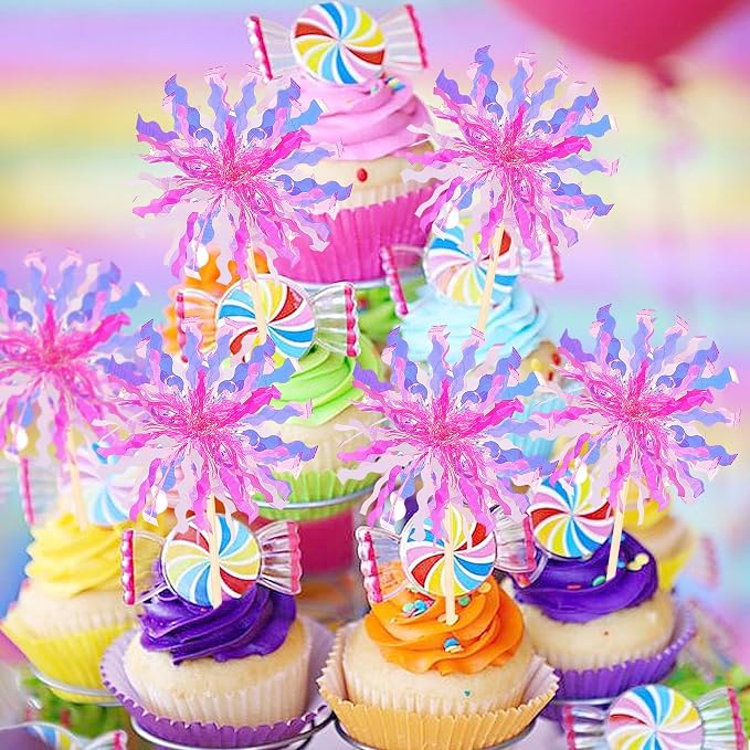 30 PCS Foil Firework Cupcake Toppers Sparkle Tinsel Cupcake Picks Happy - Image 6