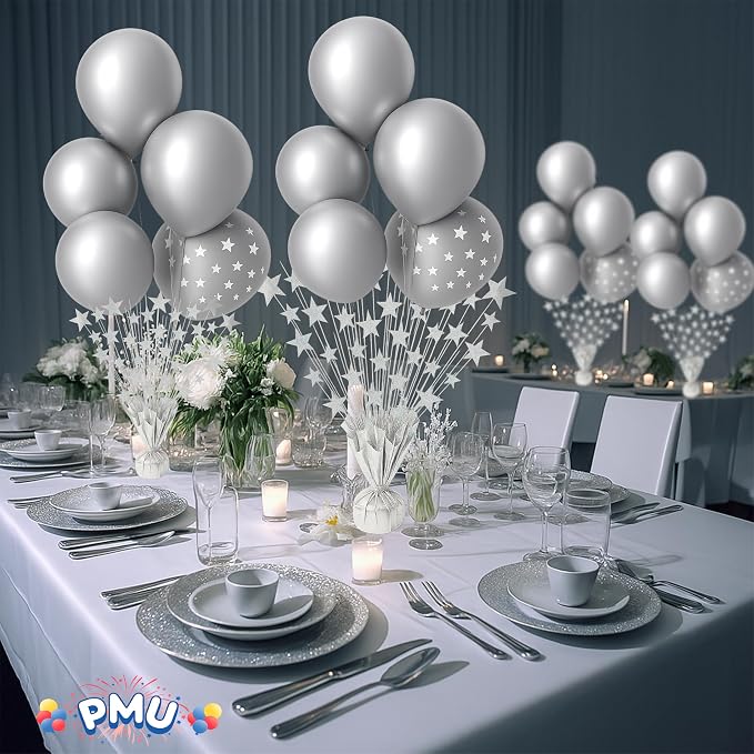 PMU Bursting Star Metallic Foil Spray Centerpiece- Silver Prismatic Balloon - Image 4