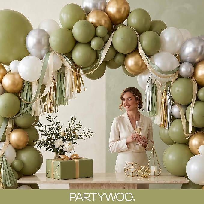 PartyWoo Sage Green Balloons 127pcs Olive Boho Green Color 36 Inch | Different - Image 8