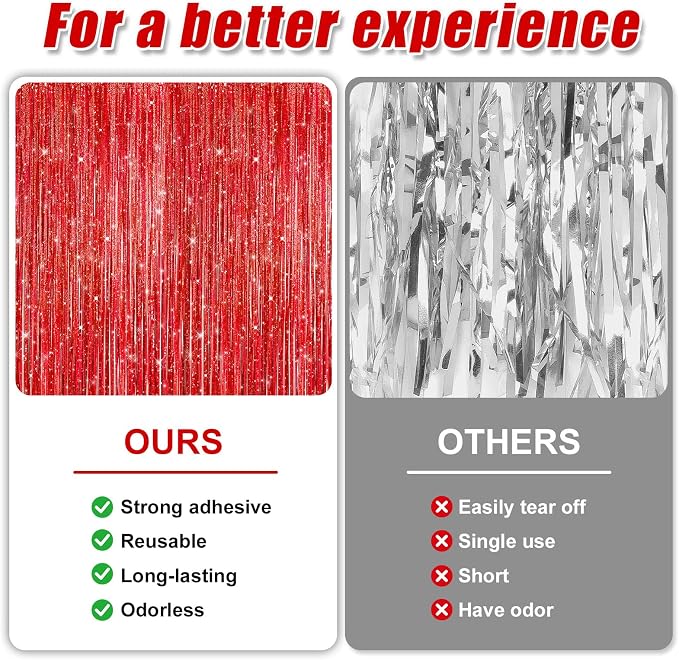3 Pack 3.3 x 9.9 ft Holographic Red Tinsel Streamers Party Decorations | Foil - Image 3