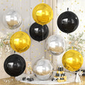 Black Gold Silver Round Foil Balloons 9 pcs, Metallic Giant 4D Round Balloons by Cledeco