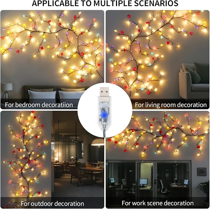 7.55FT 144LED Macaroon Rose Blossom Enchanted Willow Vine Light, Battery Box | - Image 6