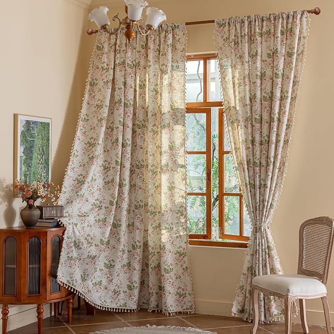 ENJOYBRIDAL Pink Floral Curtains 96 Inch Long Bedroom Semi Sheer Drapes Living - Image 7