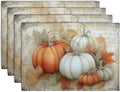Fall Pumpkin Placemats Set of 4 Vintage Autumn Maple Leaf Seasonal Place Mats by Wnoesat