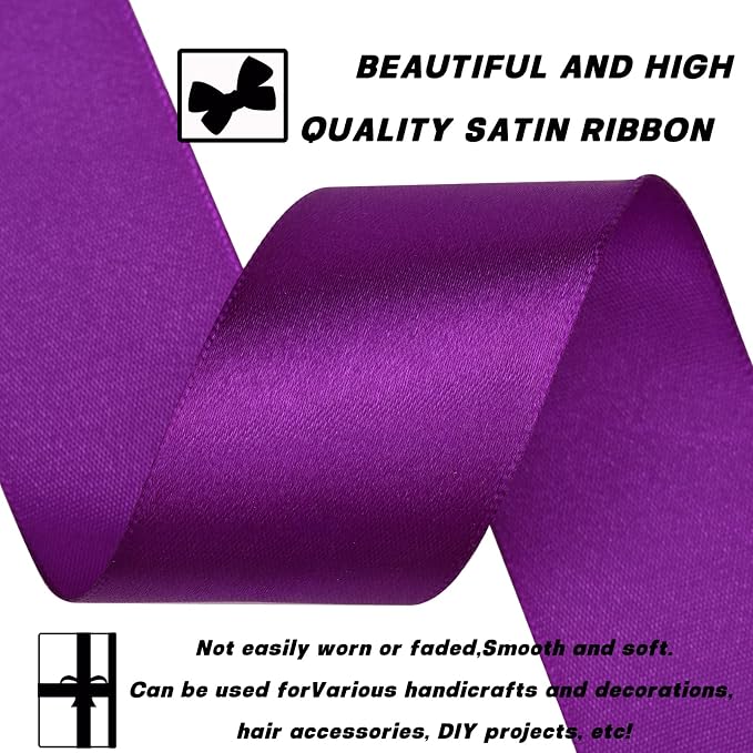 1-1/2 Inch 30 Yards Purple Solid Satin Ribbon - Image 3