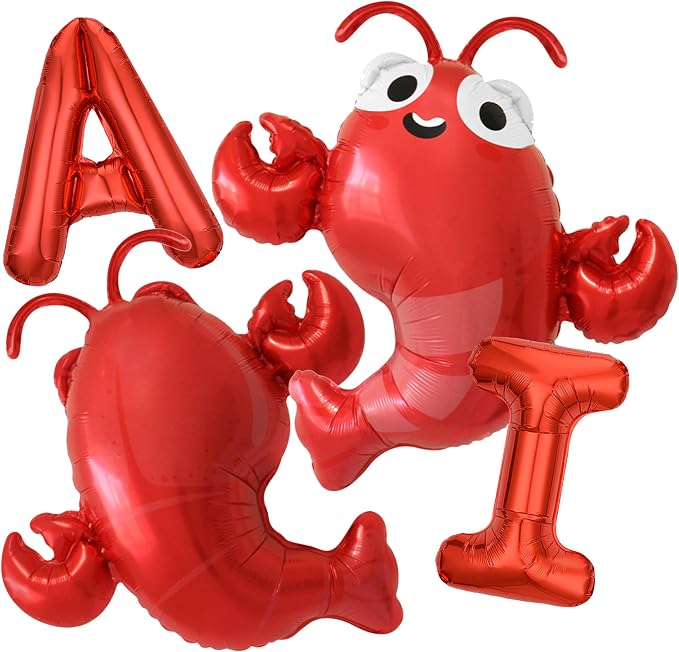 4Pcs Red Lobster & AI Letter Foil Balloons Set, Cartoon Seafood Balloons by Unknown