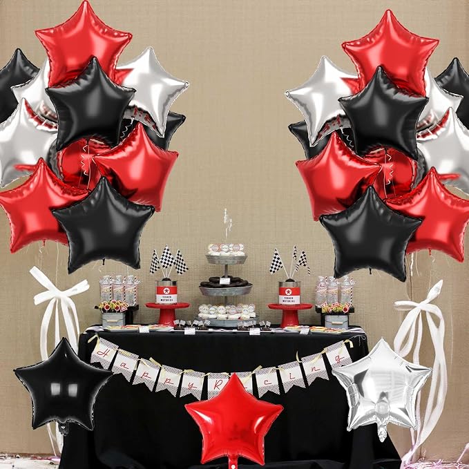 Black Red Star Balloons, 18 Inch 12Pcs Black Red and Metallic Silver Star Shape - Image 8