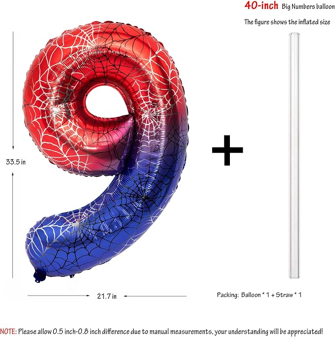 40 IN Red Blue Gradient Number 9 Balloon Large Digital 9 Foil Balloon | - Image 2