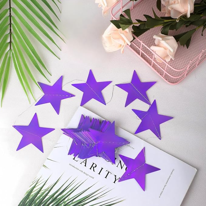 Patelai 130 ft Star Garland Banner Decor, Holographic Purple - Image 6