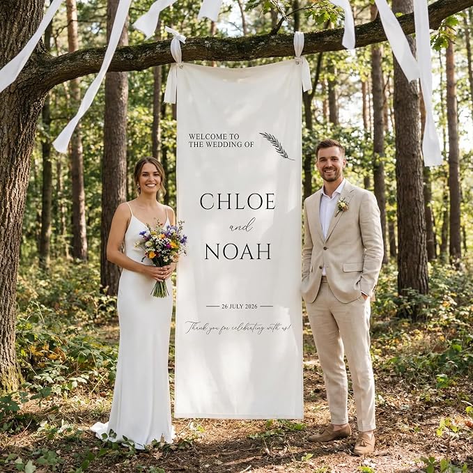 Wedding Welcome Sign Personalized Linen Fabric Banner - Image 3