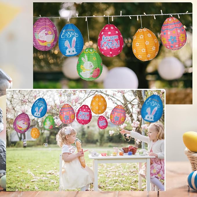 12 Pcs Easter Party Hanging Paper Lanterns Easter Eggs Bunny Chick Basket - Image 4