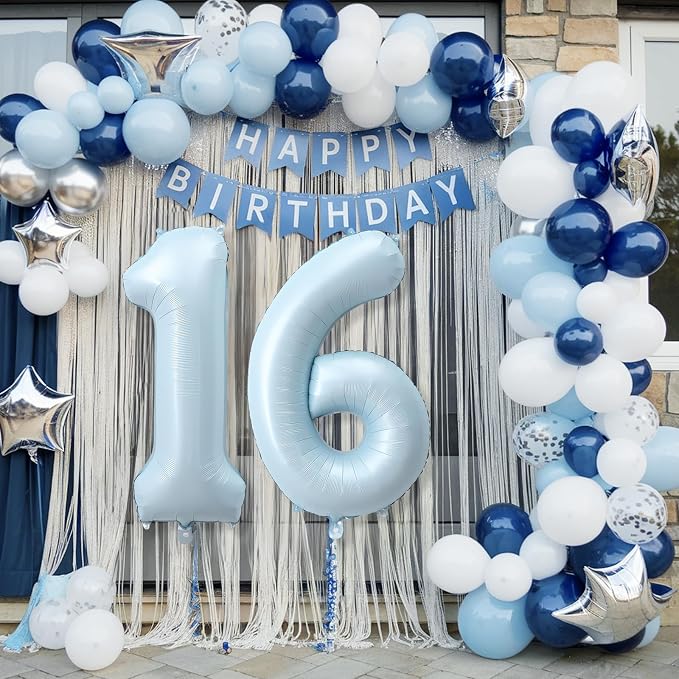 Big Number 16 Balloons, Light Matte Blue Foil 16 Balloon Numbers 40 Inch - Image 5