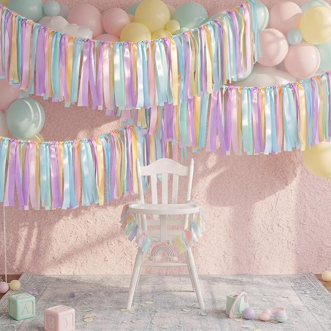 3 Pcs Pastel Ribbon Tassel Garland Pastel Banner Classroom Decor | 19 ft by Windkream