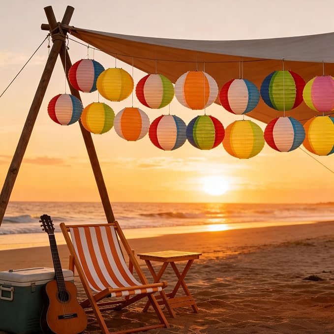 30PCS Beach Ball Paper Lanterns Bulk Pool Summer Luau Hawaiian Tropical Hanging - Image 8