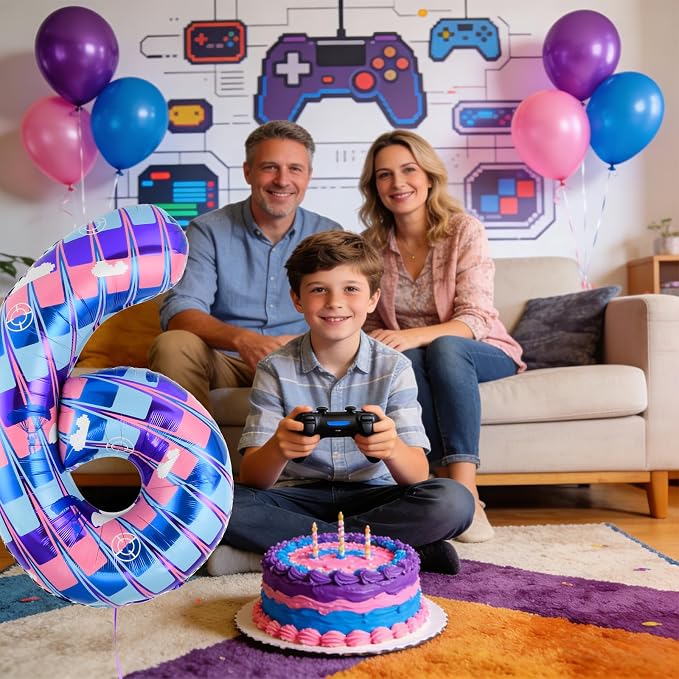 40 Inch Video Game Themed Number 6 Balloon, Birthday Party Decorations | Large - Image 5