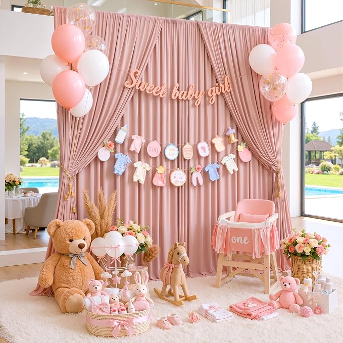 10ftx10ft Wrinkle Free Dusty Pink Backdrop Curtains - Image 5