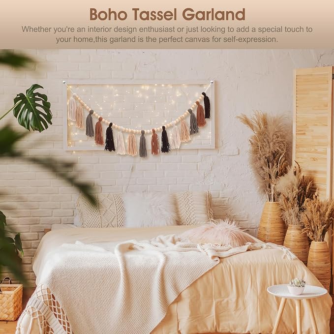 Boho Tassel Garland Western Decor Terracotta Tassel Wood Bead | - Image 6