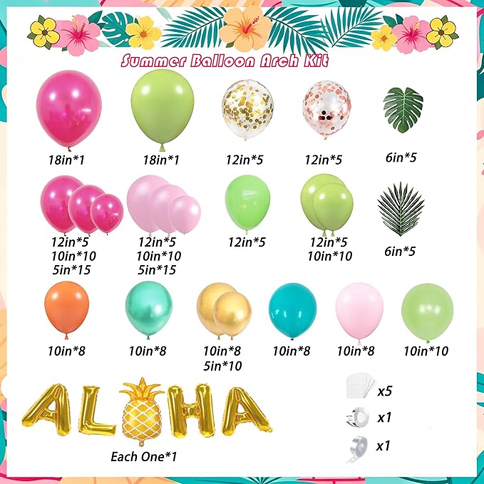 171Pcs Tropical Balloons Arch Garland Kit, Hawaiian Luau Aloha Party Decorations - Image 3