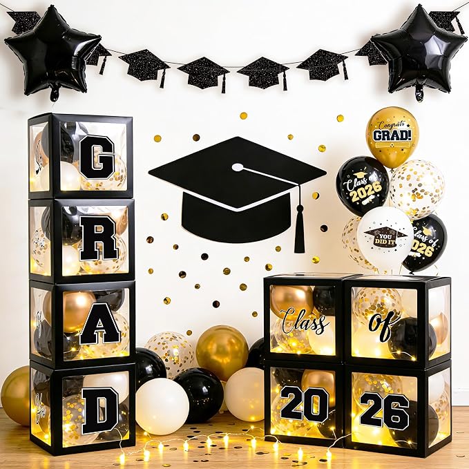2026 Graduation Decorations Include String LED, Glitter Banner, 4 Black Balloon - Image 8