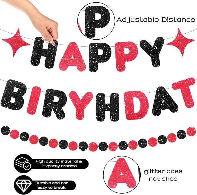 Black and Red Birthday Decorations, Windows Living Room Decor | Happy Birthday - Image 3