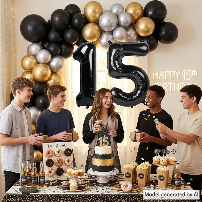 Black Number 15 Balloon 40 Inch, Foil Numeral - Image 6