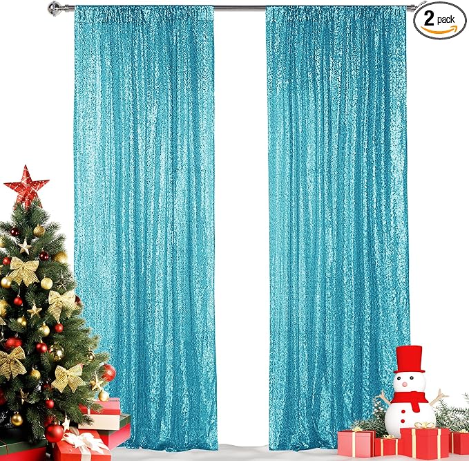 Hahuho Turquoise Sequin Backdrop Curtain, Party Decoration（2 Panels, 2FT x 8FT by Hahuho
