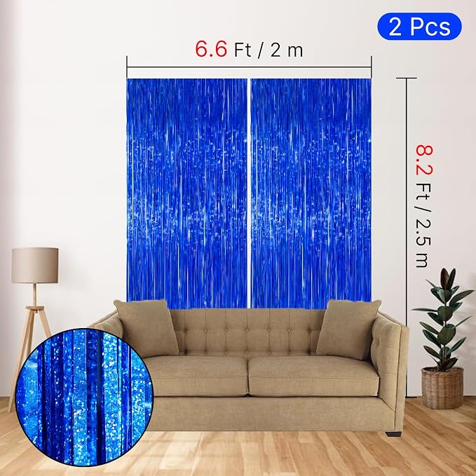 PartyWoo Royal Dark Blue Foil Fringe Tinsel Streamers 2pcs 6.6FT Backdrop | - Image 4