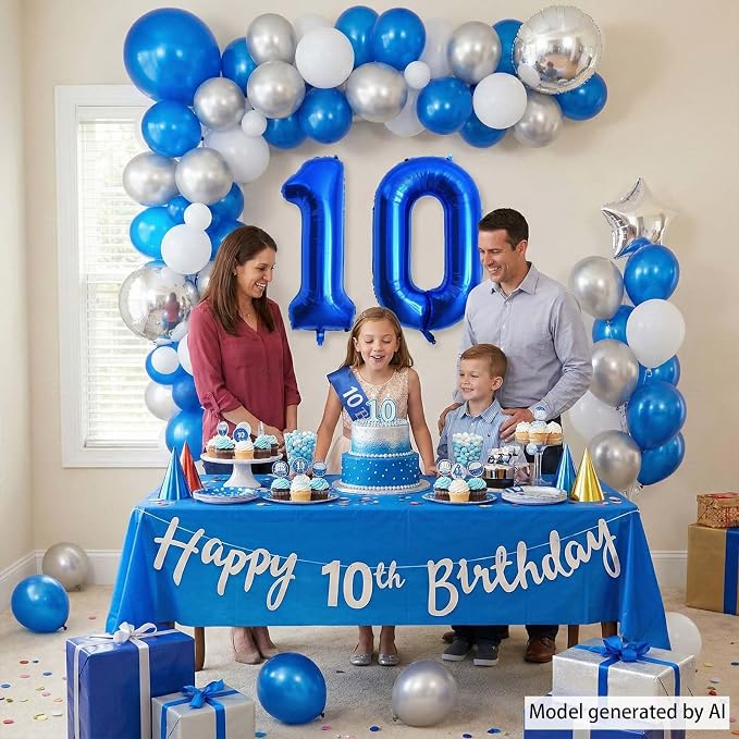 Navy Blue Number 10 Balloon 40 Inch, Shiny Metallic Double Digit Party Decor | - Image 3