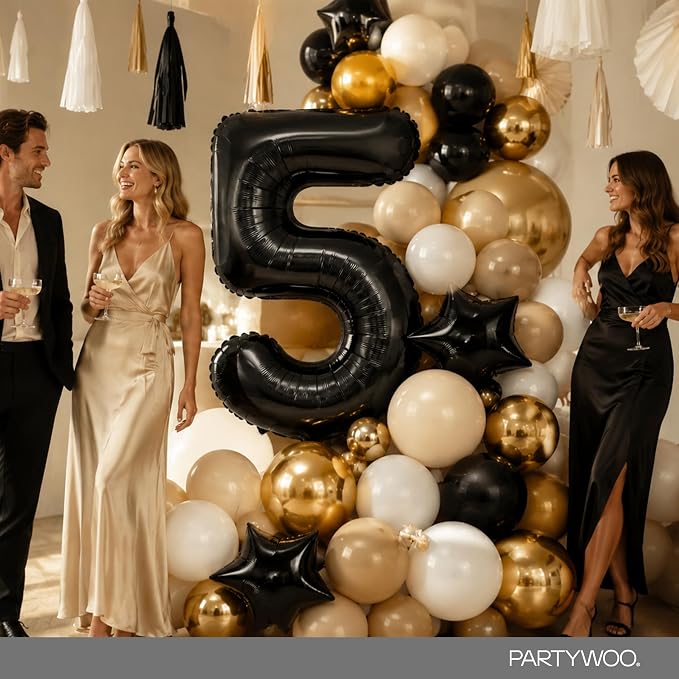 PartyWoo Number Balloons 40 Inch Black Number 5 Kit 25pcs - Image 4