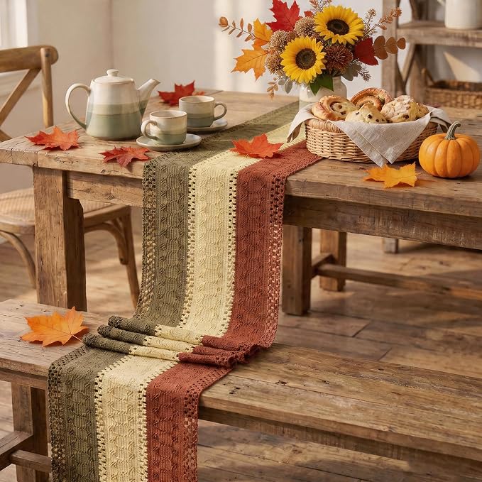 Artoid Mode Caramel Brown Coffee Farmhouse Rustic Table Runner 12x90 Inch | - Image 5