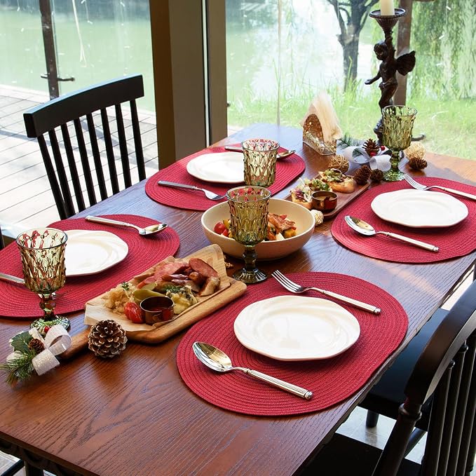 Placemats Set of 4, Woven Oval Braided Dining Table Mats | 12 x 17.5 Inch Size - Image 5