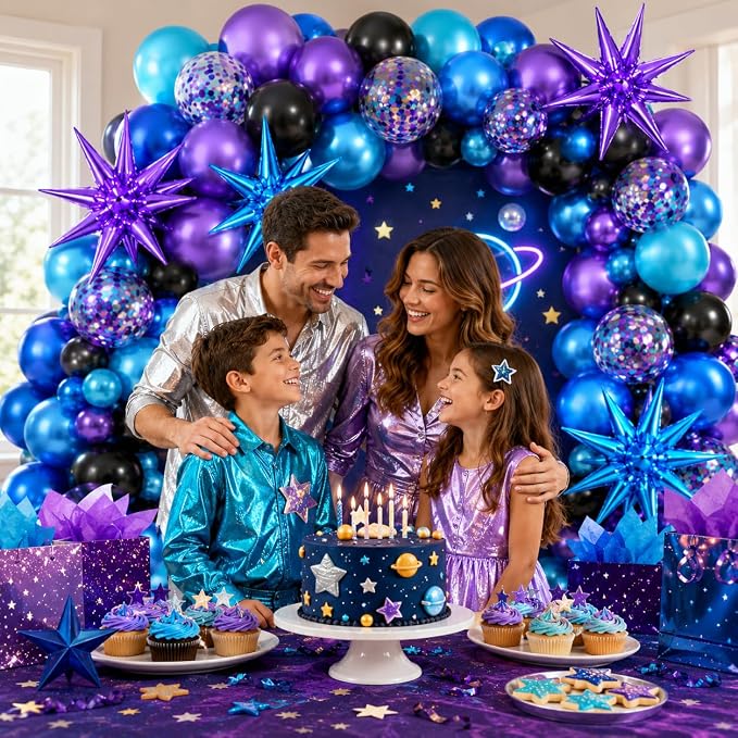 Galaxy Outer Space Balloons, 12 Inch Metallic Blue Purple Balloons - Image 5