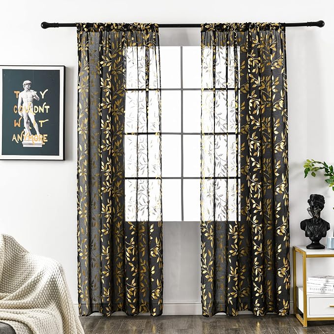 Sutuo Home Black Sheer Curtains 96 Inches Long 2 Panels Set, Privacy Window - Image 2