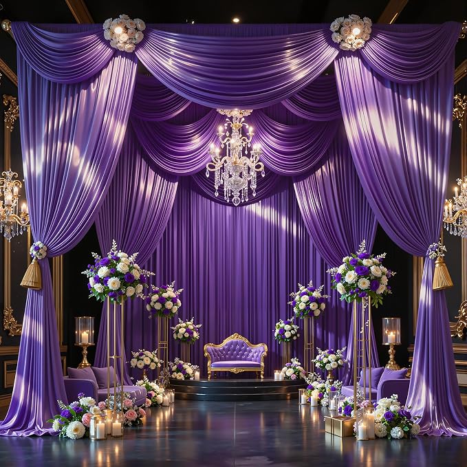 40x10ft Purple Glitter Backdrop Curtain - Image 3