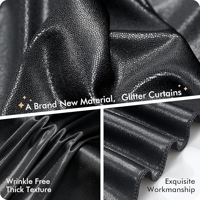 20ftx10 ft Black Glitter Sequin Backdrop Curtain for Parties, Wrinkle Free Sparking Backdrop Drapes, 4 Panels 5x10ft Shimmer Photo Back Drop Cloth for Wedding Birthday Photography Background
