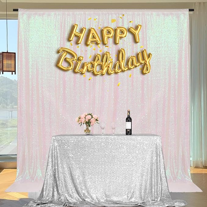 PartyDelight Iridescent White Sequin Backdrop 6x6ft Shimmer Photo Curtain | 4 - Image 7