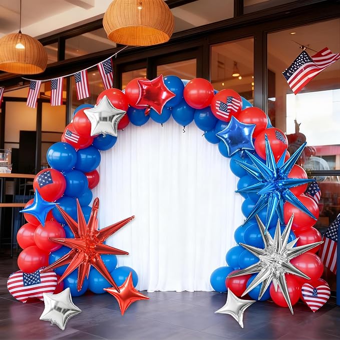 TONIFUL 22Inch 15Pcs Red Blue Silver Explosion Star Balloons and 10Inch Four - Image 3