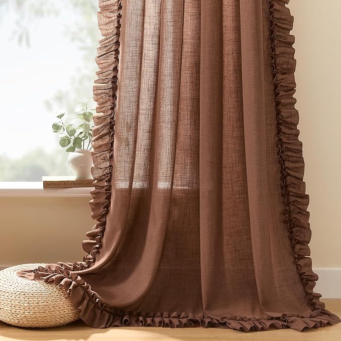 Dark Terracotta Linen Curtains for Living Room 58 x 96 Inch, 2 Panels | Rod - Image 5