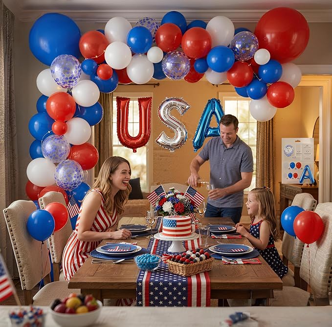 107 Pcs Red White and Blue Balloon Arch Kit, 16-Inch USA Foil Letters and - Image 5