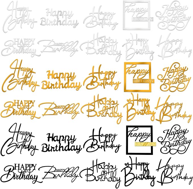 30PCS Happy Birthday Cake Topper Acrylic Cake Toppers by Wolpark
