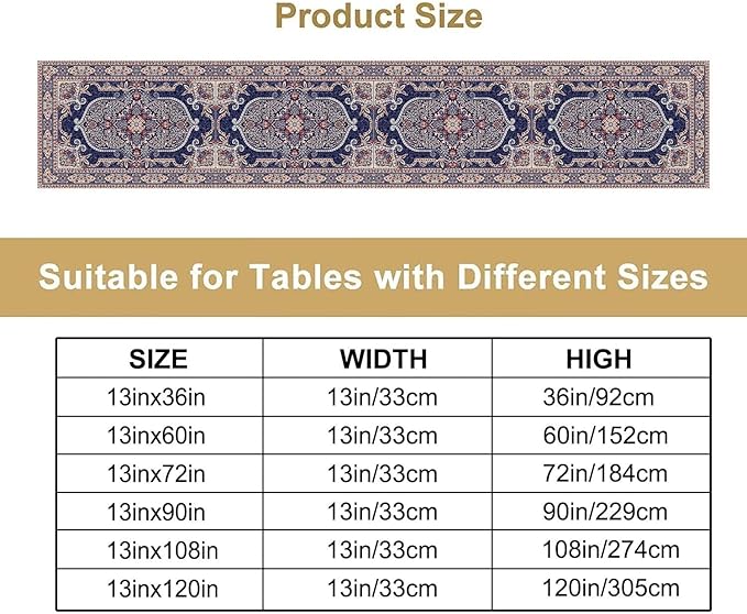Vintage Boho Floral Table Runner, French Rustic Country Farmhouse Purple Golden Bohemia Flower Pattern for Home Kitchen Table Decor Dining Coffee Room Party Decor 13x120in