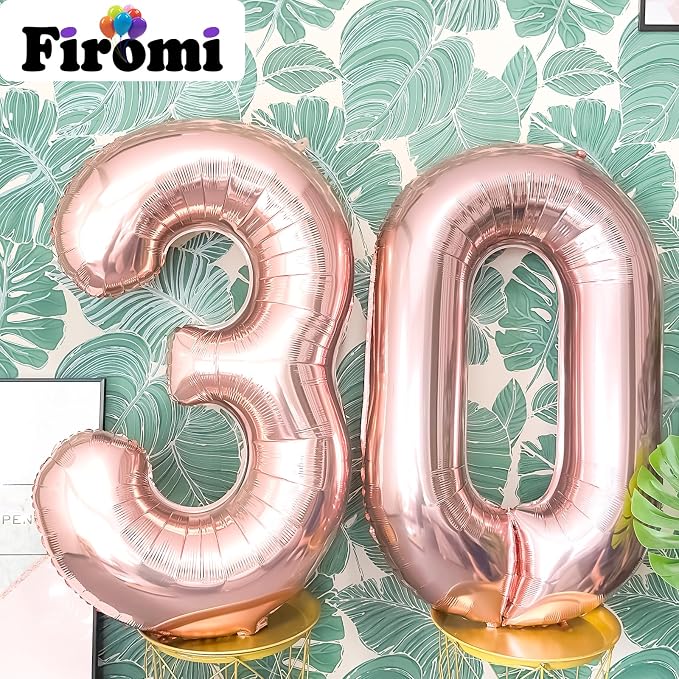 FIROMI 30 Foil Number Balloons Rose Gold 40-inch Big Mylar Balloon Numbers | - Image 4