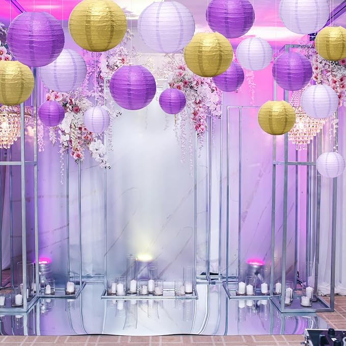 21Pcs Purple Paper Lanterns, 4-10in Hanging Decor, Bachelorette Wedding | - Image 6