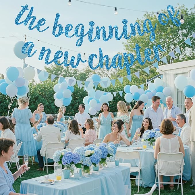 BEISHIDA Sky Blue Pre-Strung Glitter The Beginning of A New Chapter Banner | - Image 6