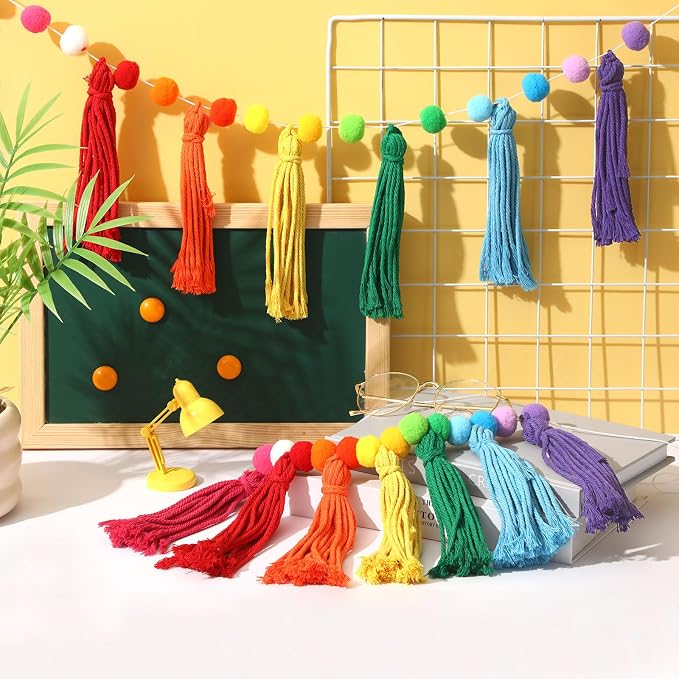 MARFOREVER 4 Pack 26.3 Ft Rainbow Tassel Pom Pom Garland Party Decorations | - Image 4