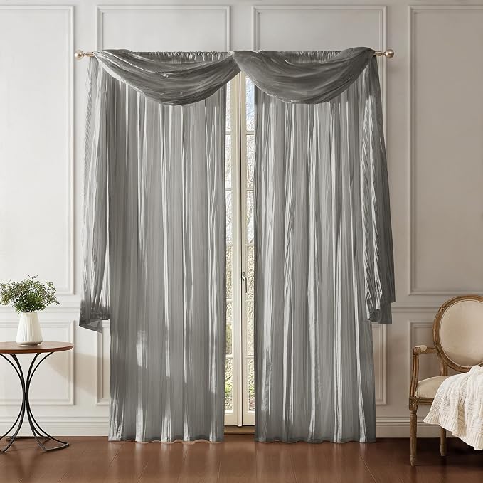 Athena Faux Silk Window Curtain and Scarf Set, Sterling - Image 8