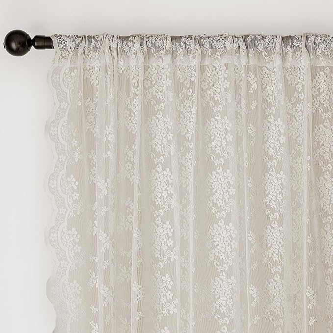 Anmao Vintage Lace Curtains 72 Inches Long 2 Panels Set, Romantic Elegant Light - Image 6