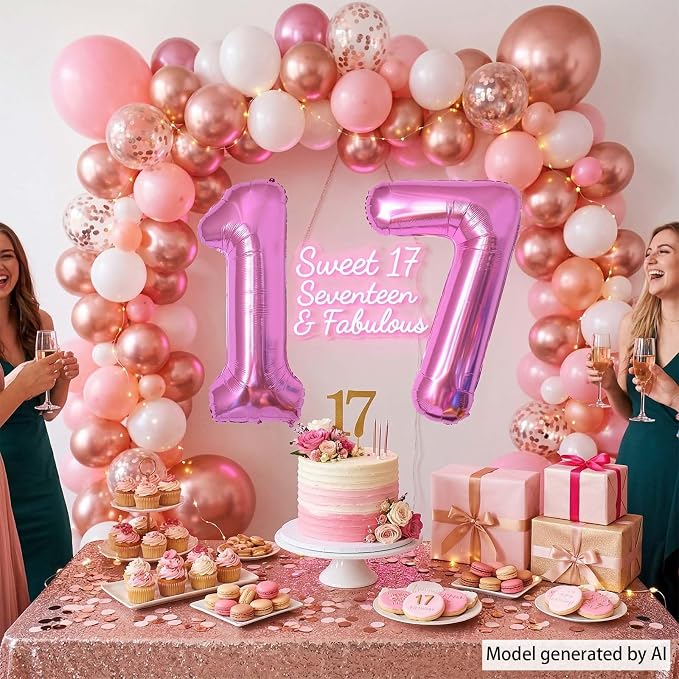 Pink Number 17 Balloon 40 Inch, Sleek Foil Numeral - Image 7