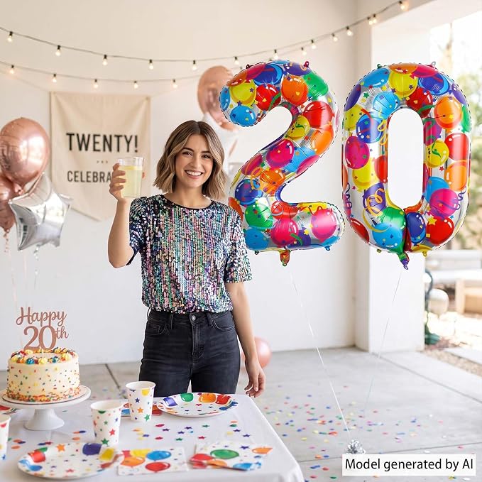 40 Inch Rainbow Balloon Number 20 Balloons, Huge 20th Birthday Decor | Large - Image 2