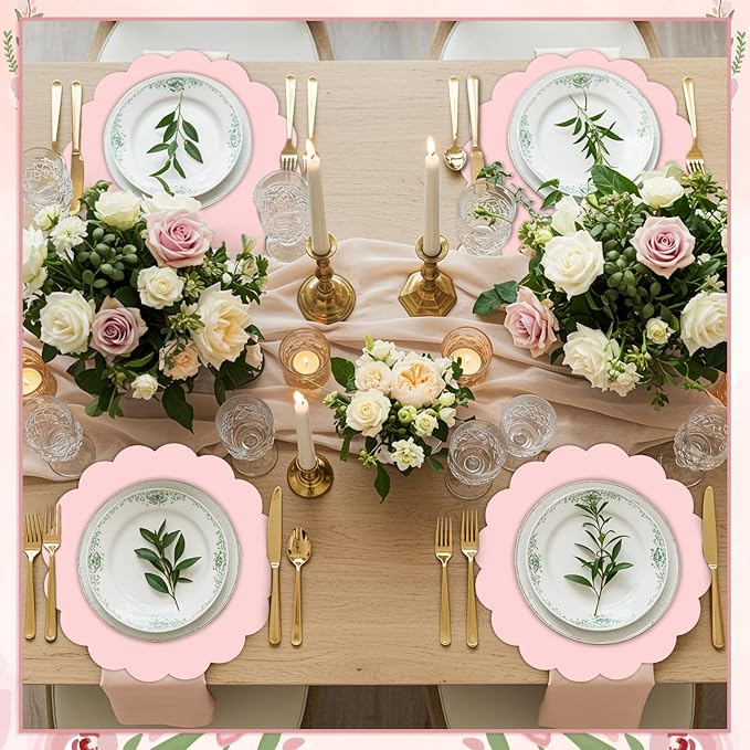 60 Pcs Light Pink Paper Placemats, 13.5 Inch Scalloped Table Mats | Thick Paper - Image 5
